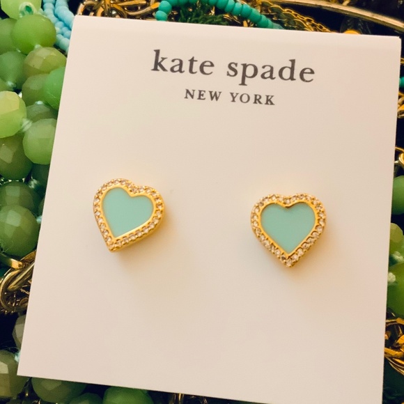Kate Spade TAKE HEART Earrings🩷Charming STUDS TIFFANY BLUE CZ/ENAMEL GOLD - Picture 11 of 11